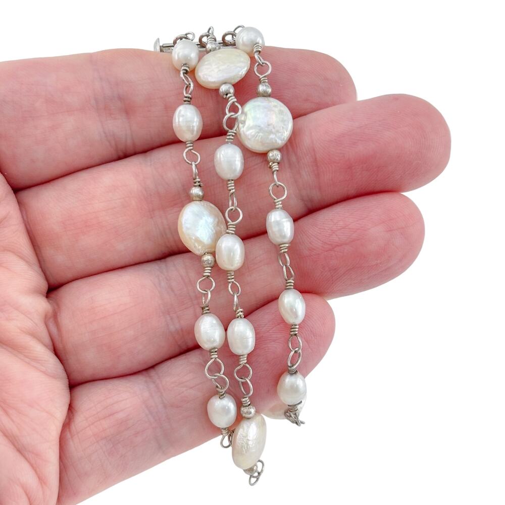 Vintage Sterling Silver 925 Freshwater Pearl Bracelet 7"